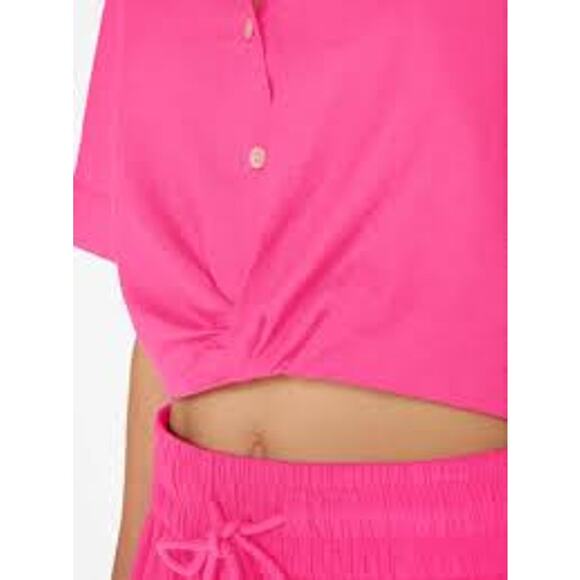 FRAME Cropped Twist Front Shirt Linen Pink Flamingo S NWT Resort Wear Coastal - Picture 4 of 9